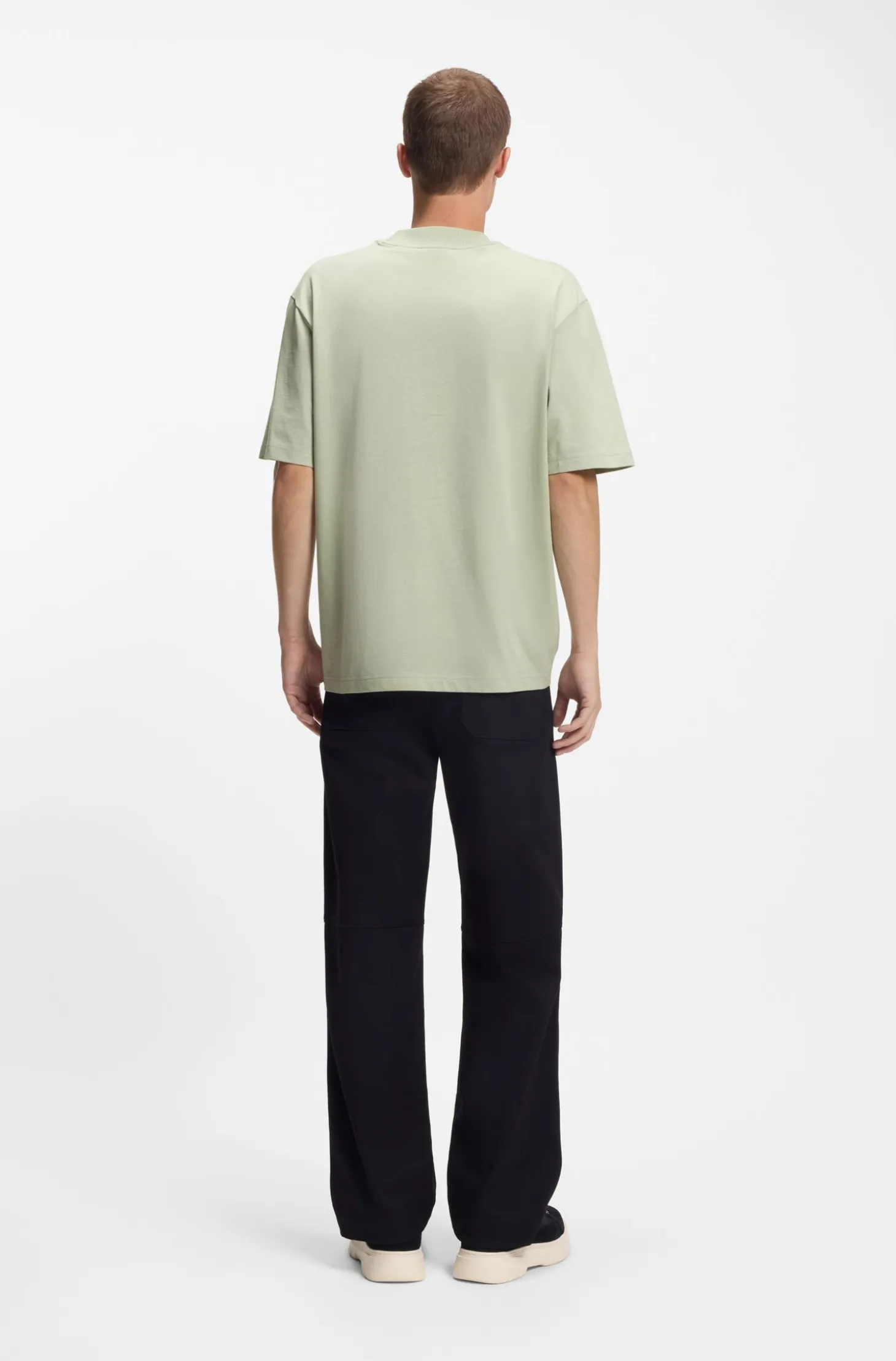 Ribbed-neck cotton T-shirt with logo badge