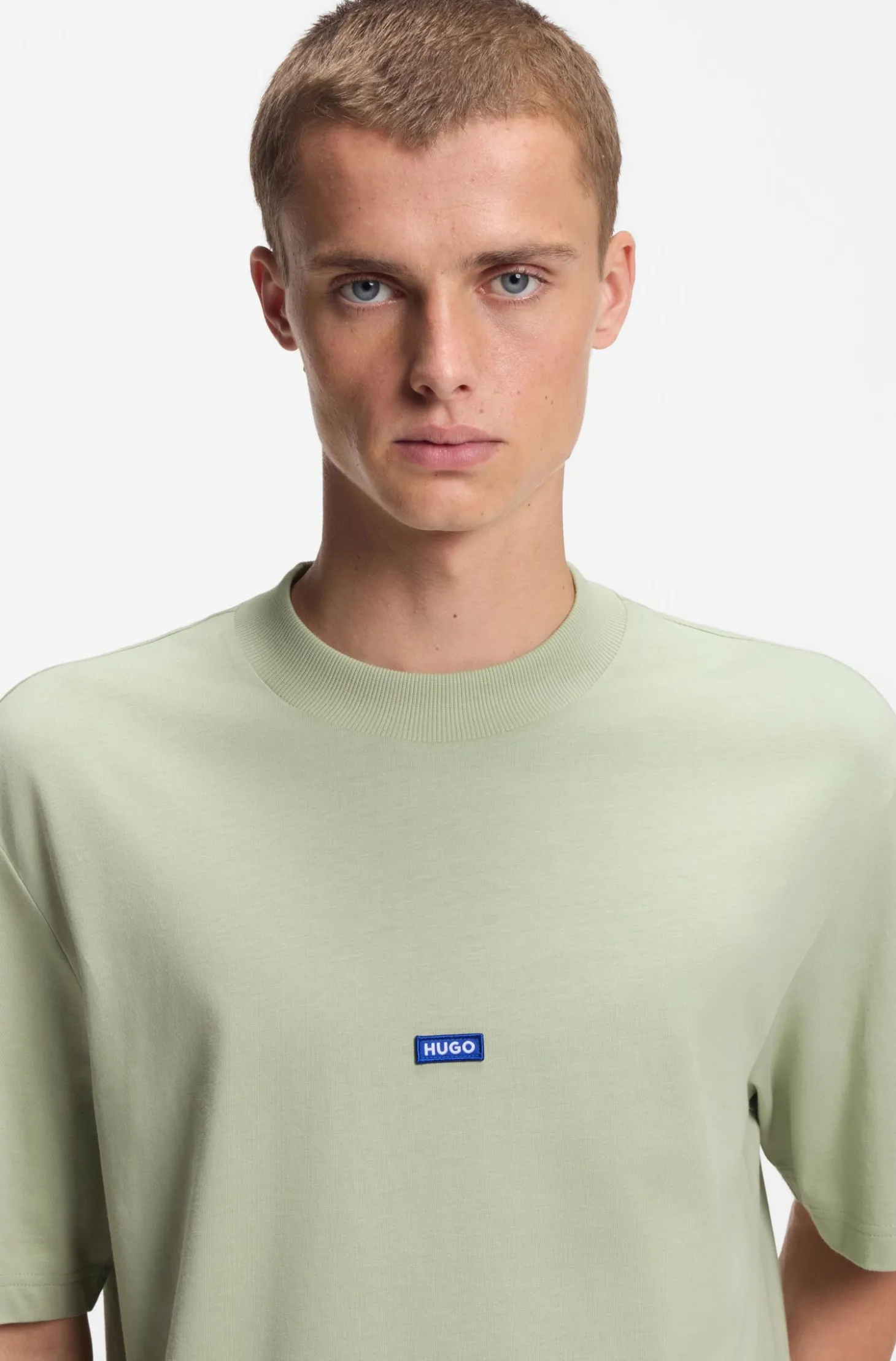 Ribbed-neck cotton T-shirt with logo badge