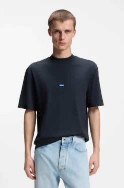 Ribbed-neck cotton T-shirt with logo badge