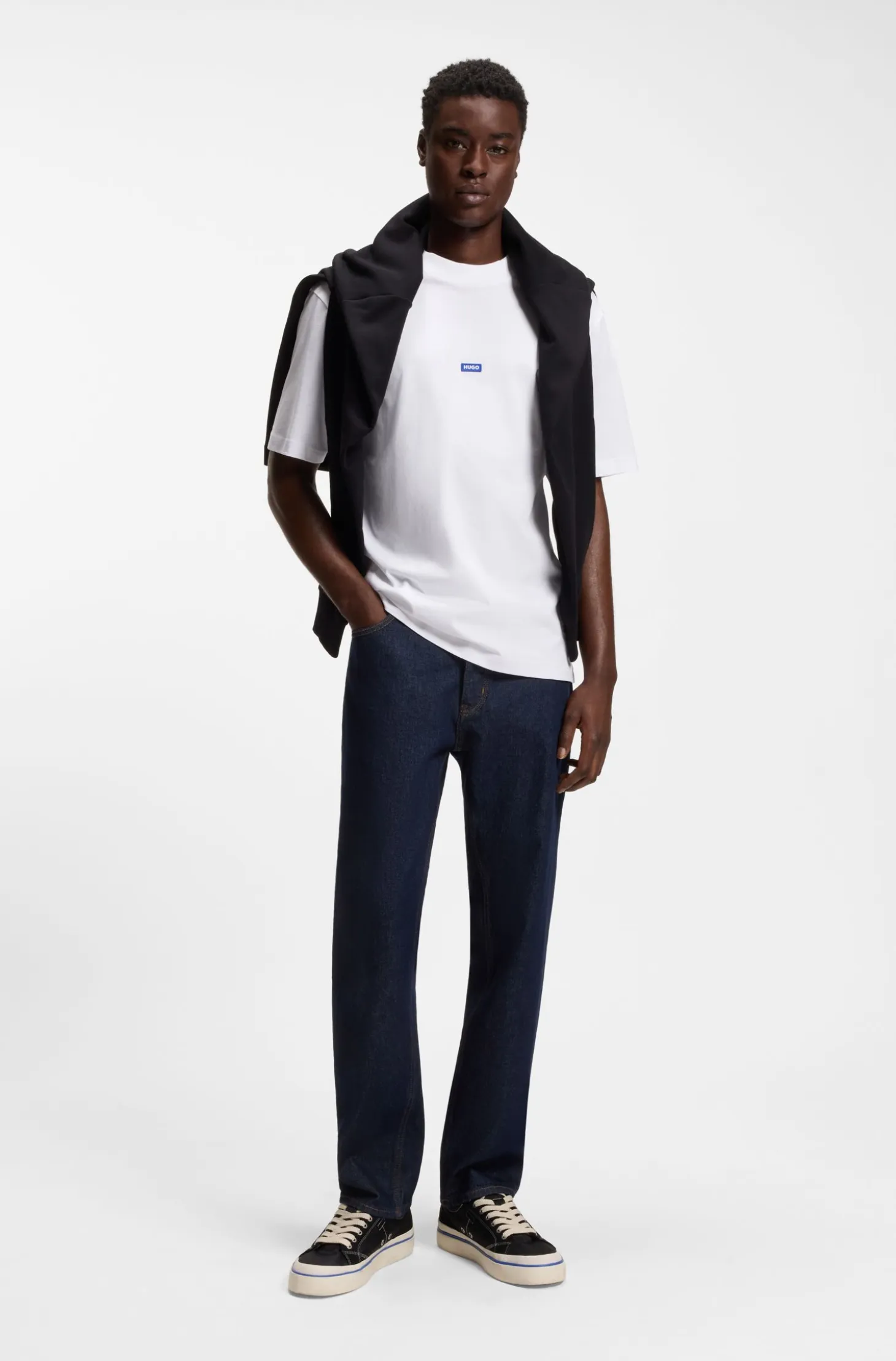 Ribbed-neck cotton T-shirt with logo badge