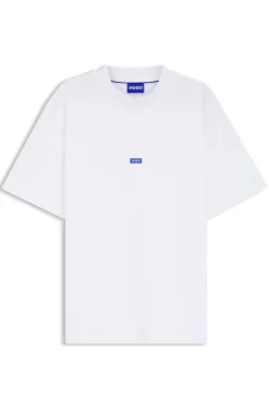 Ribbed-neck cotton T-shirt with logo badge