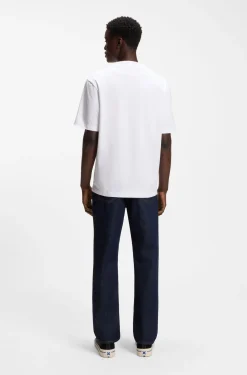 Ribbed-neck cotton T-shirt with logo badge
