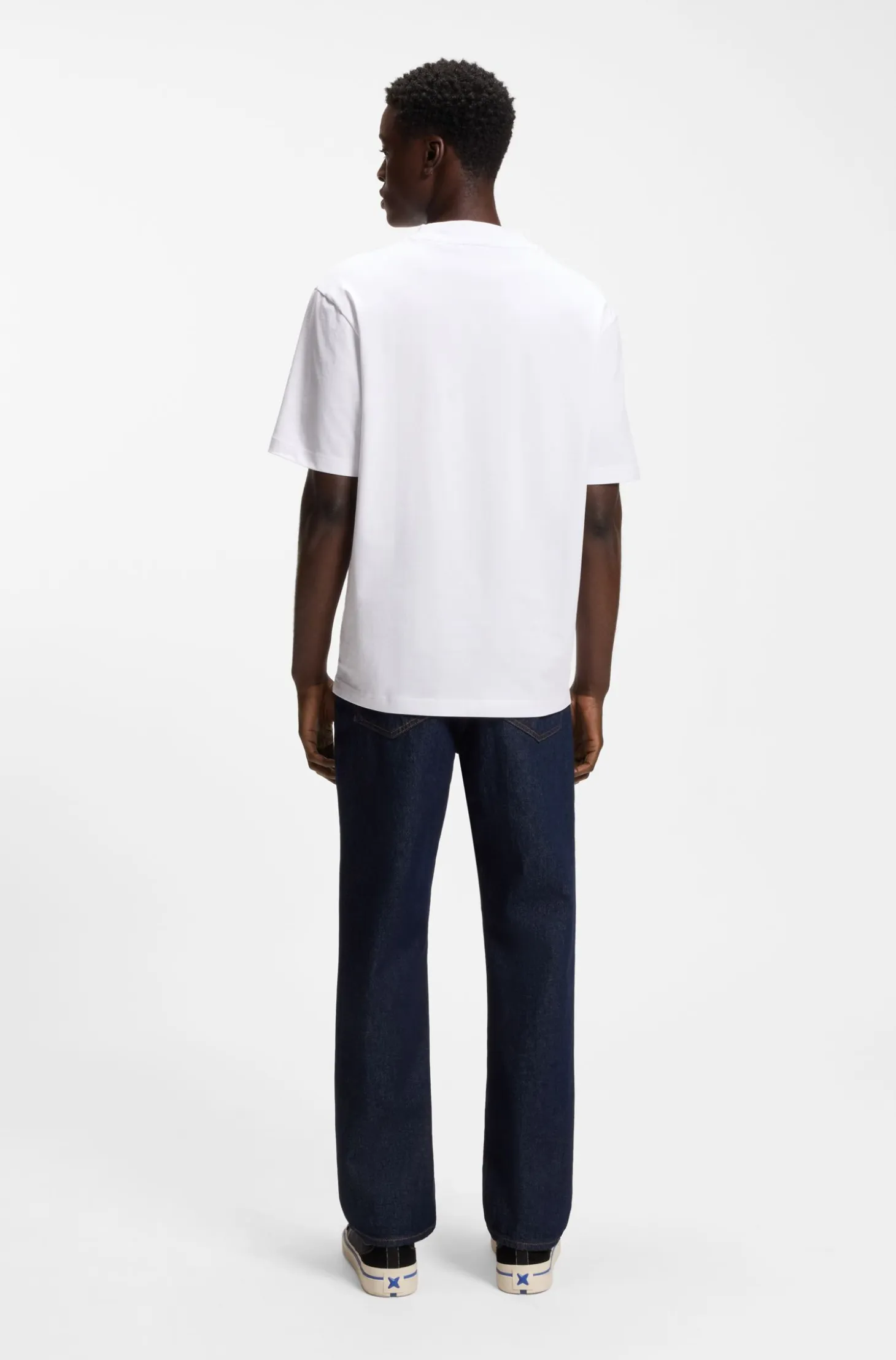 Ribbed-neck cotton T-shirt with logo badge