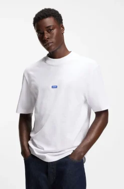 Ribbed-neck cotton T-shirt with logo badge