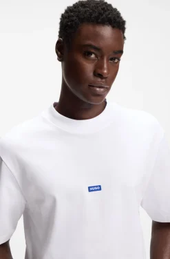Ribbed-neck cotton T-shirt with logo badge