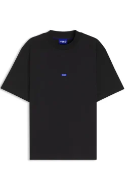 Ribbed-neck cotton T-shirt with logo badge