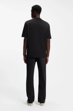 Ribbed-neck cotton T-shirt with logo badge