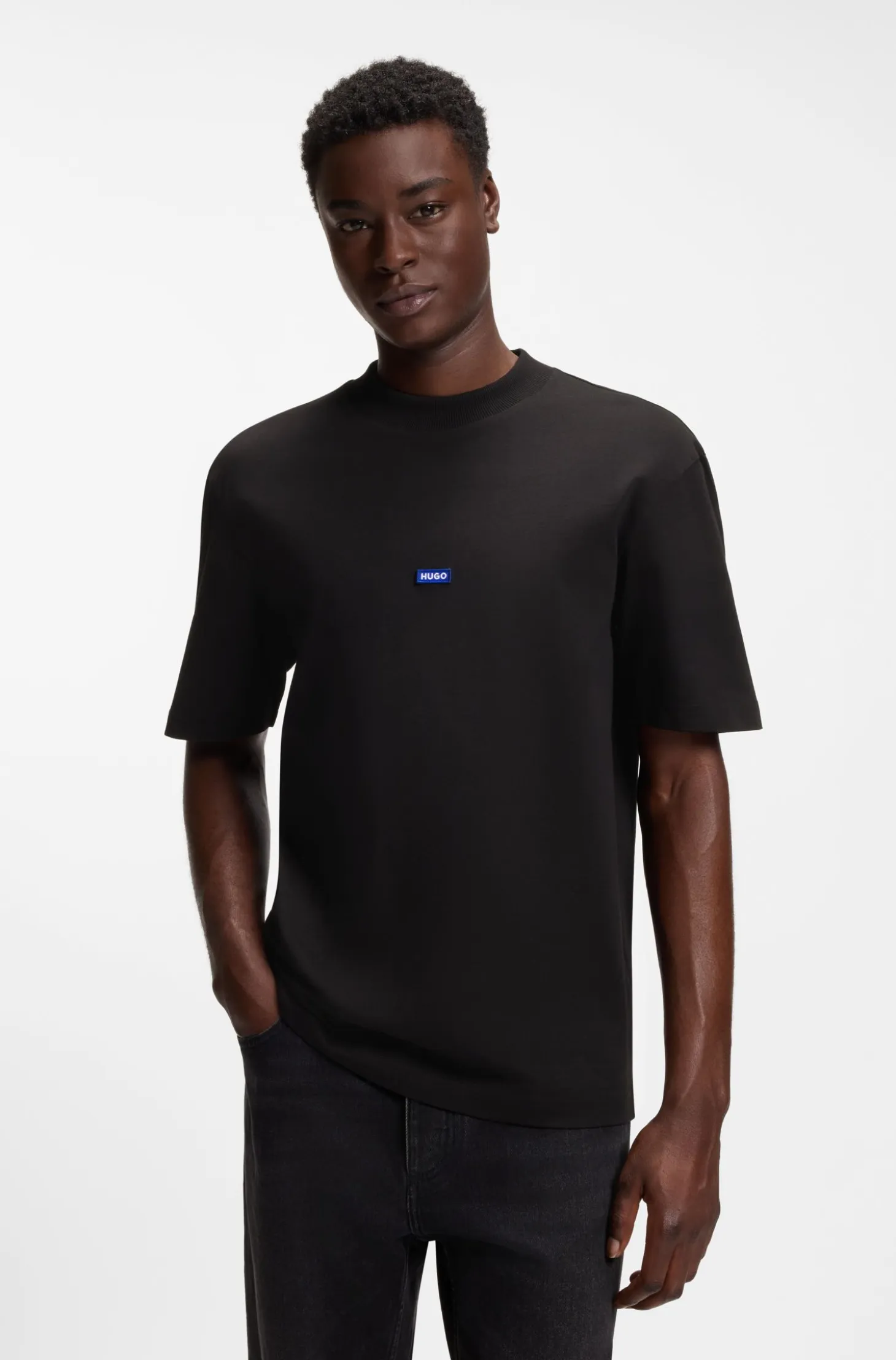 Ribbed-neck cotton T-shirt with logo badge