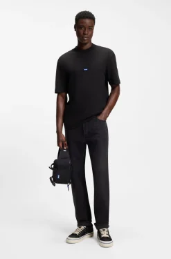 Ribbed-neck cotton T-shirt with logo badge