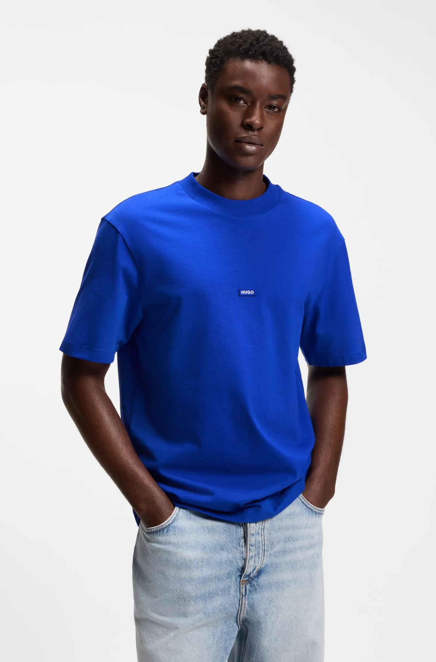 Ribbed-neck cotton T-shirt with logo badge