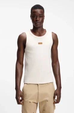 Ribbed tank top with suede logo badge