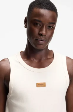 Ribbed tank top with suede logo badge