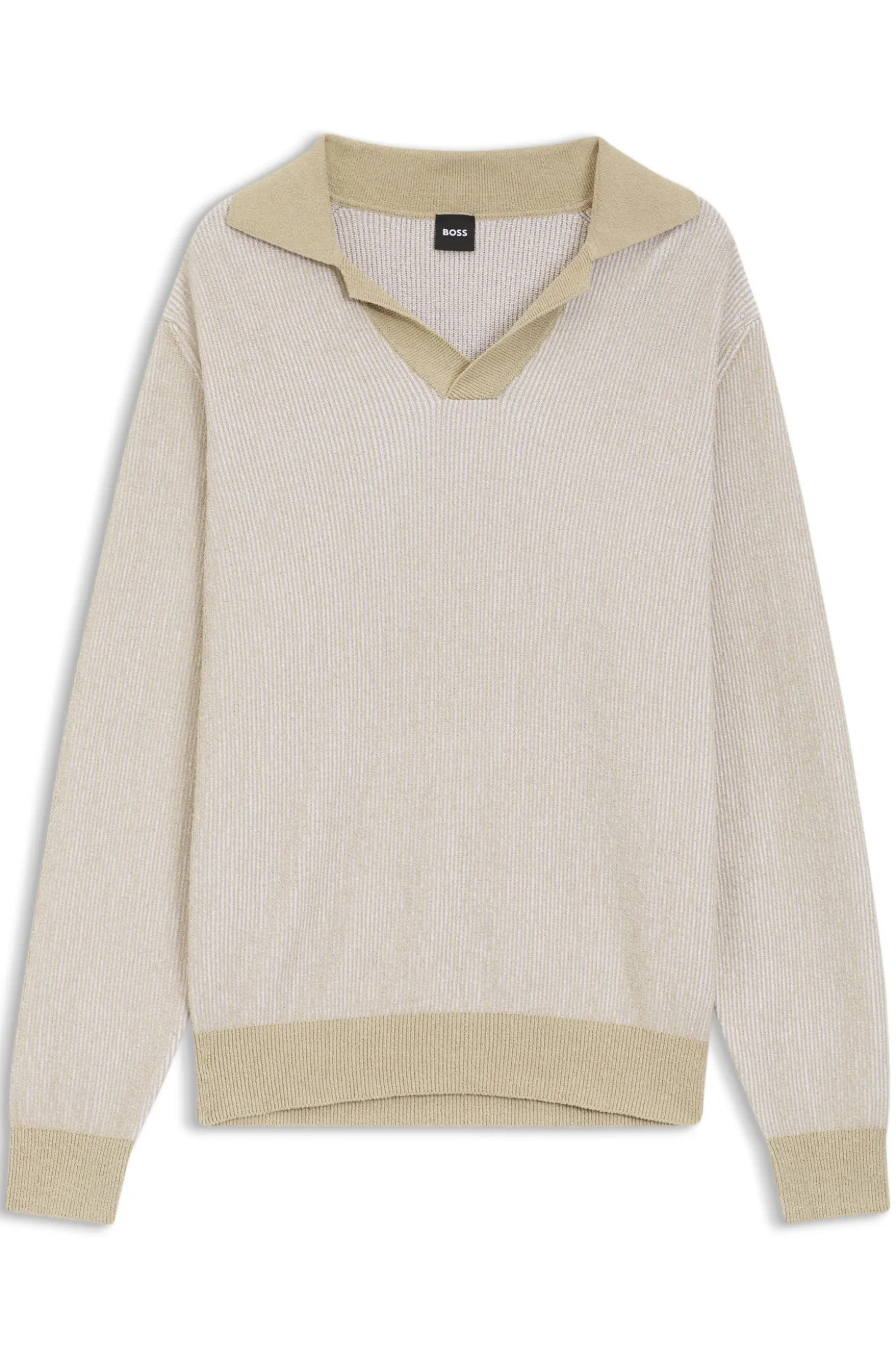 Rib-knit cotton-blend sweater with Johnny collar