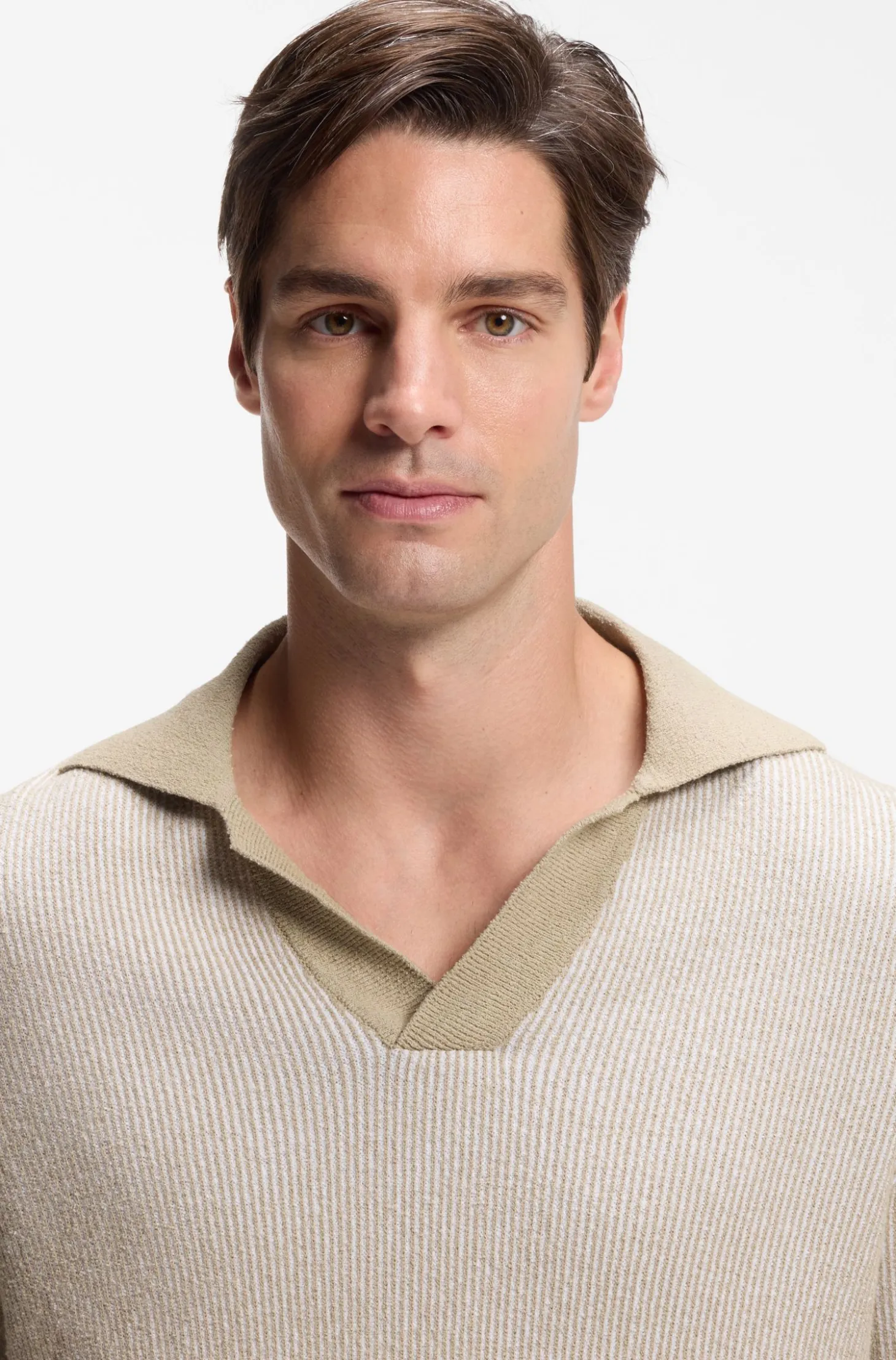 Rib-knit cotton-blend sweater with Johnny collar