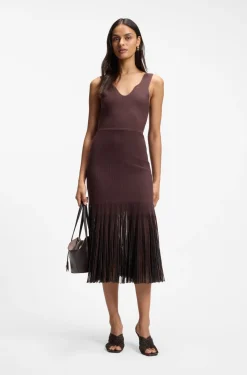 Rib-knit dress with sheer pleating