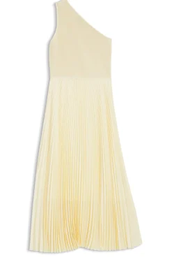 Rib-knit one-shoulder dress with plissé skirt
