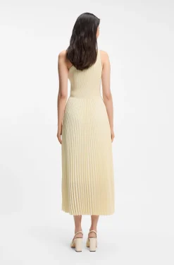 Rib-knit one-shoulder dress with plissé skirt
