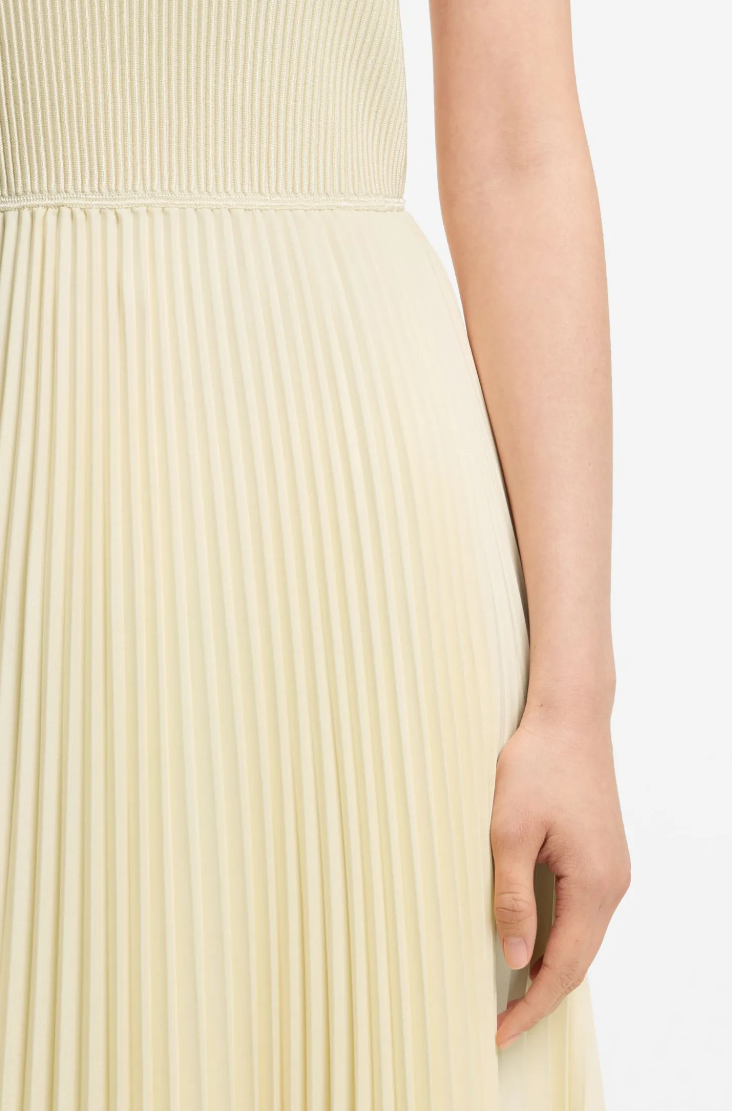 Rib-knit one-shoulder dress with plissé skirt