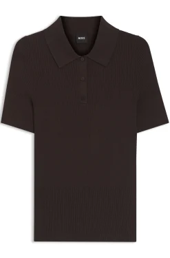 Rib-knit polo in breathable fabric