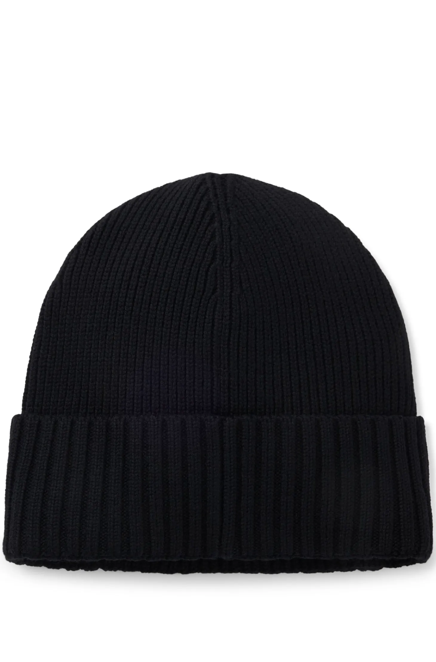 Rib-knit virgin-wool beanie with logo plaque