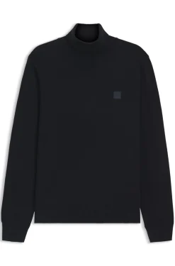 Rollneck sweater in cotton and cashmere with logo patch