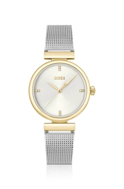 Rosehill gold-tone watch with silver-tone mesh bracelet