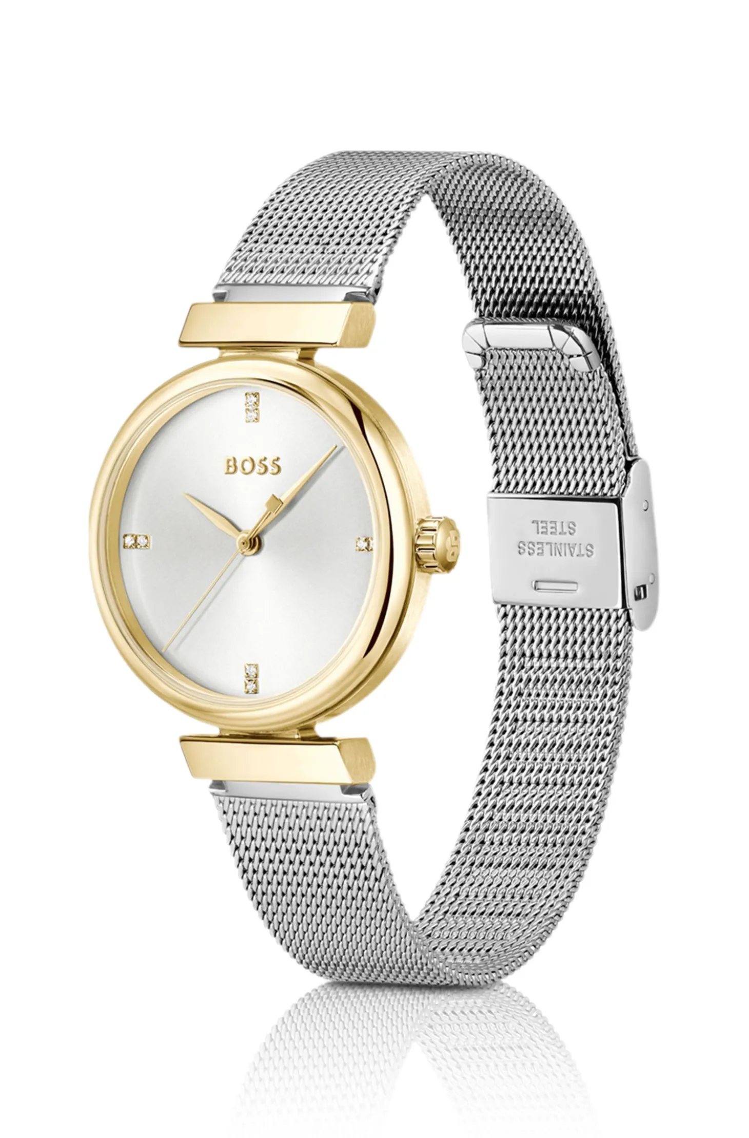 Rosehill gold-tone watch with silver-tone mesh bracelet