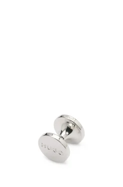 Round cufflinks with enamel core and logo