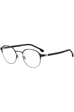 Round optical frames in black steel with striped hinge