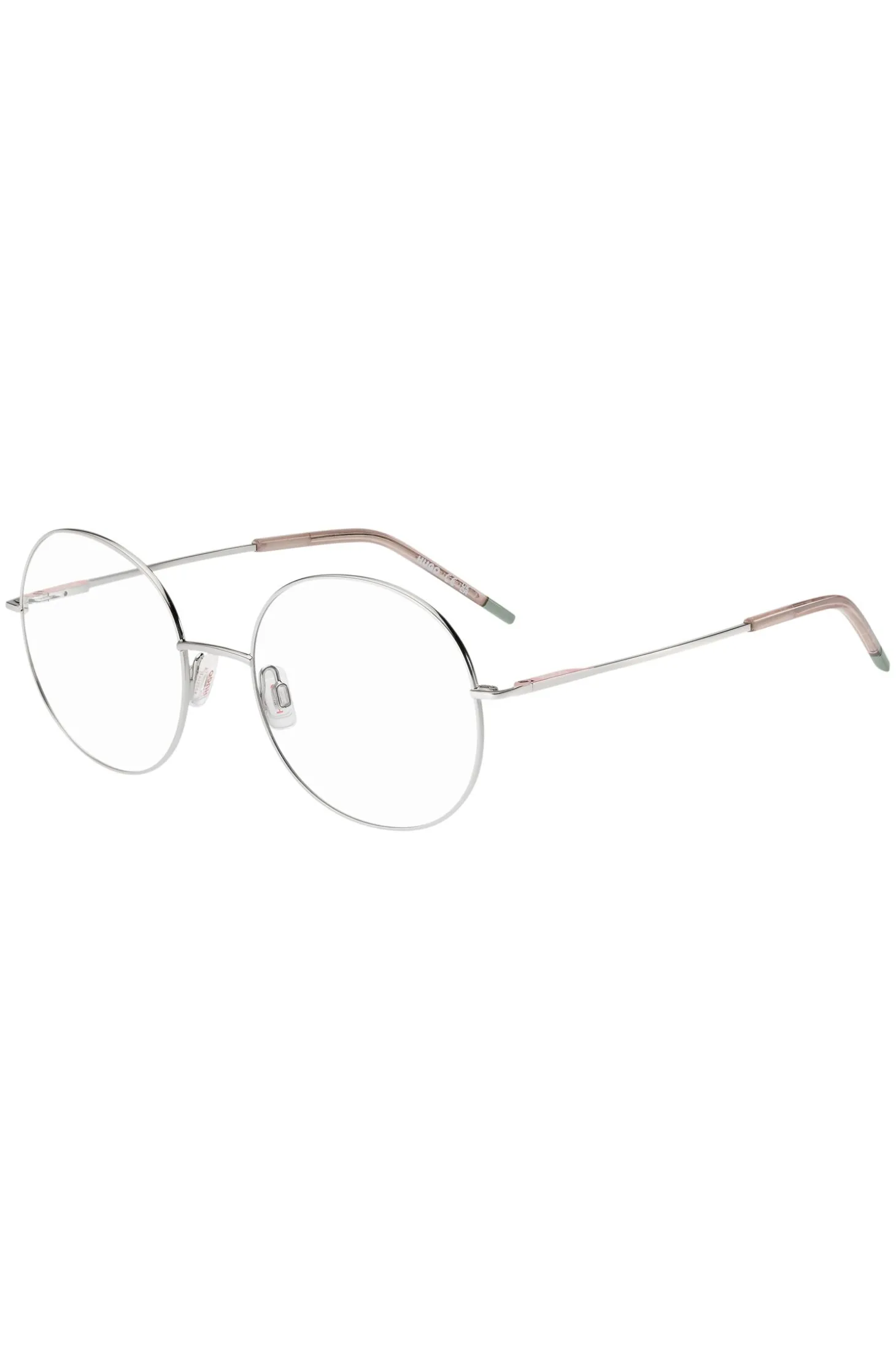 Round optical frames with rose-coloured trims