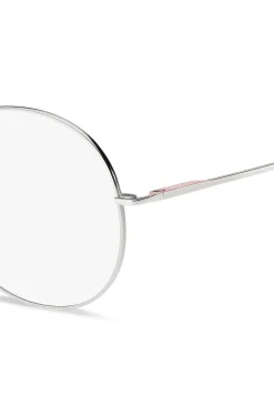 Round optical frames with rose-coloured trims