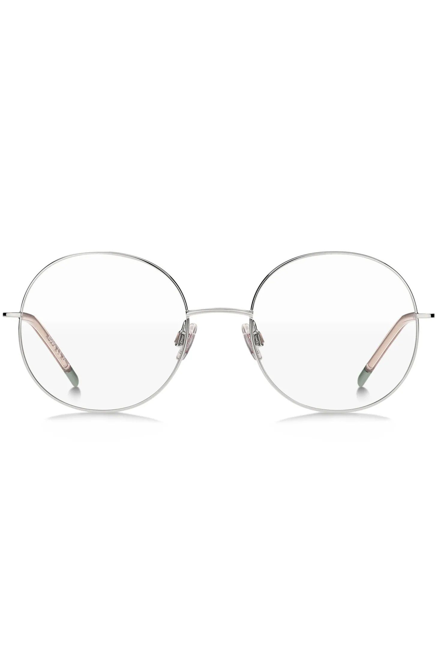 Round optical frames with rose-coloured trims