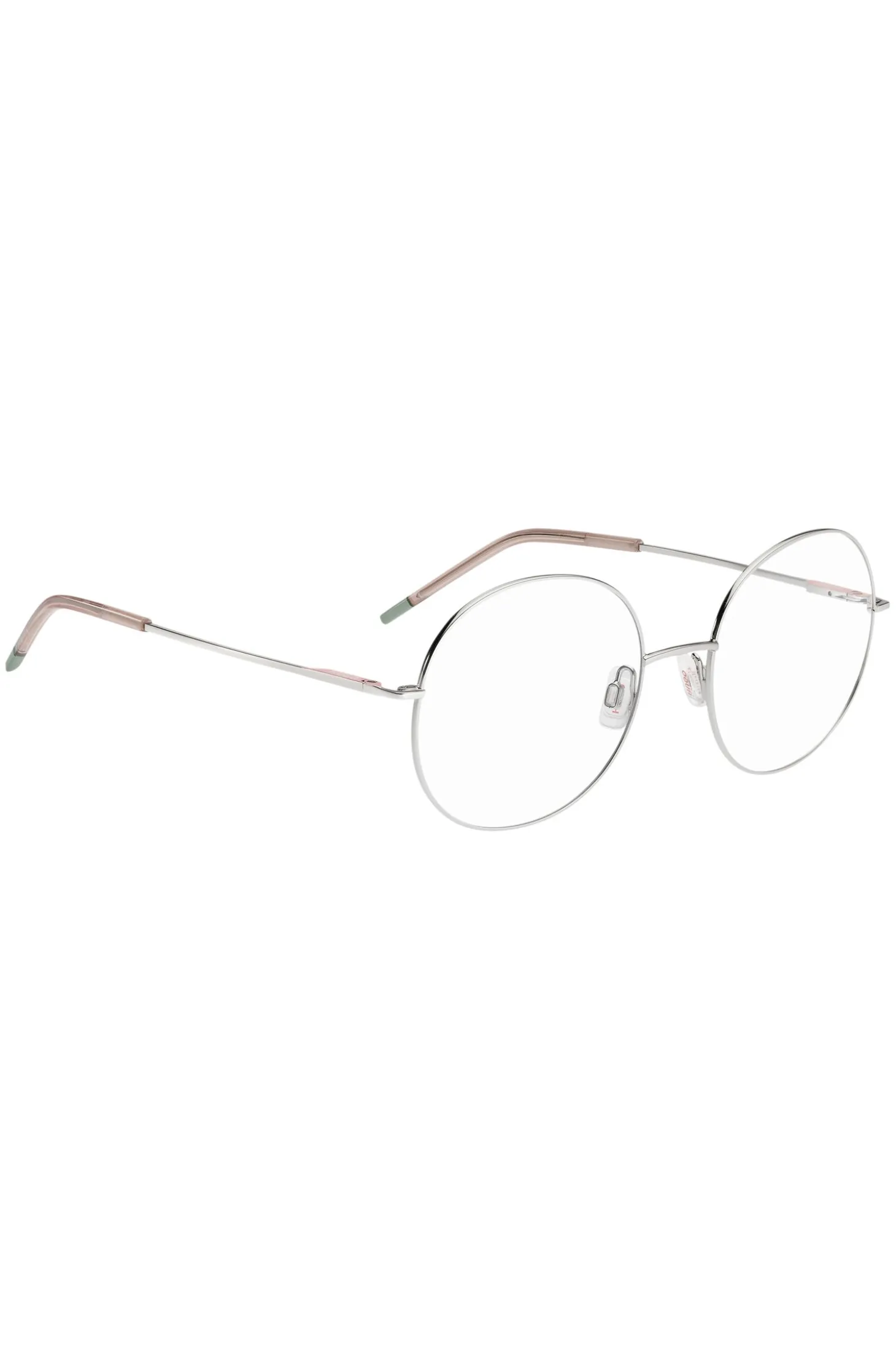 Round optical frames with rose-coloured trims