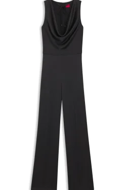 Satin jumpsuit with waterfall neckline