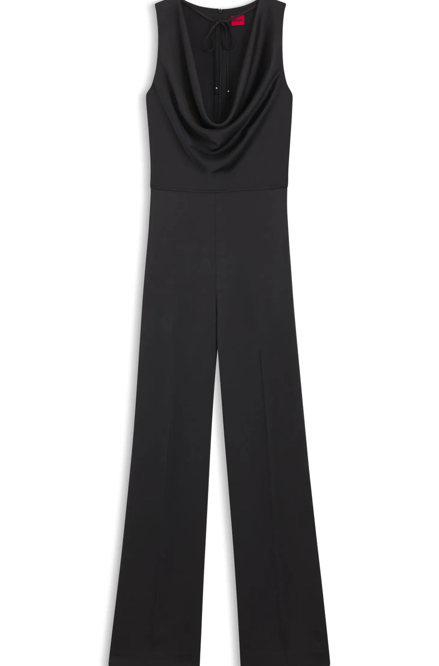 Satin jumpsuit with waterfall neckline