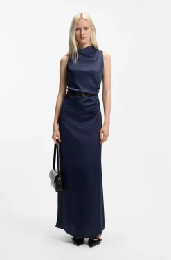 Satin maxi dress with gathered details