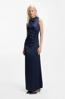Satin maxi dress with gathered details