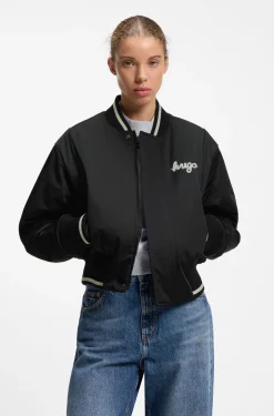 Satin varsity bomber jacket with padded comfort