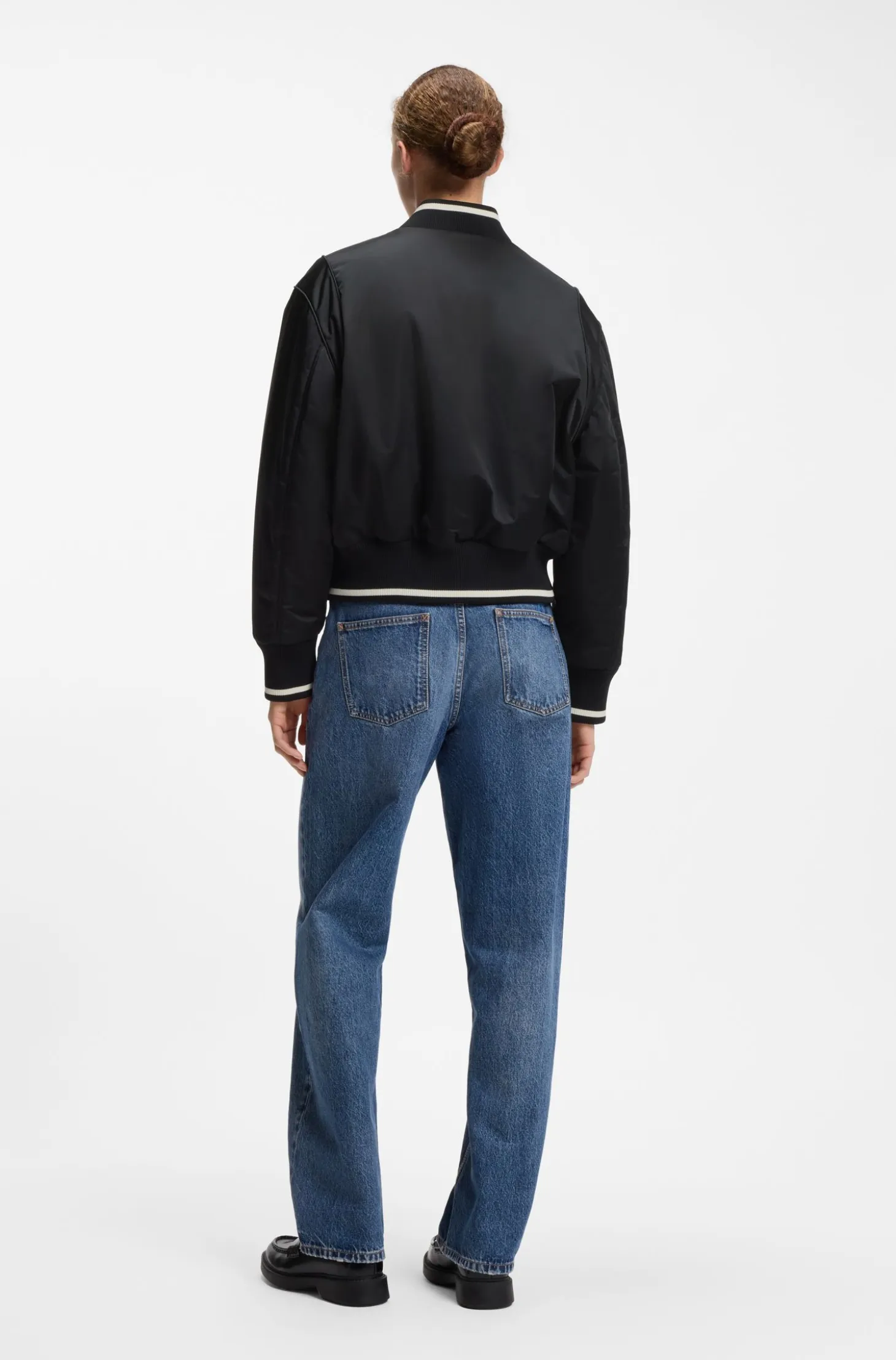 Satin varsity bomber jacket with padded comfort