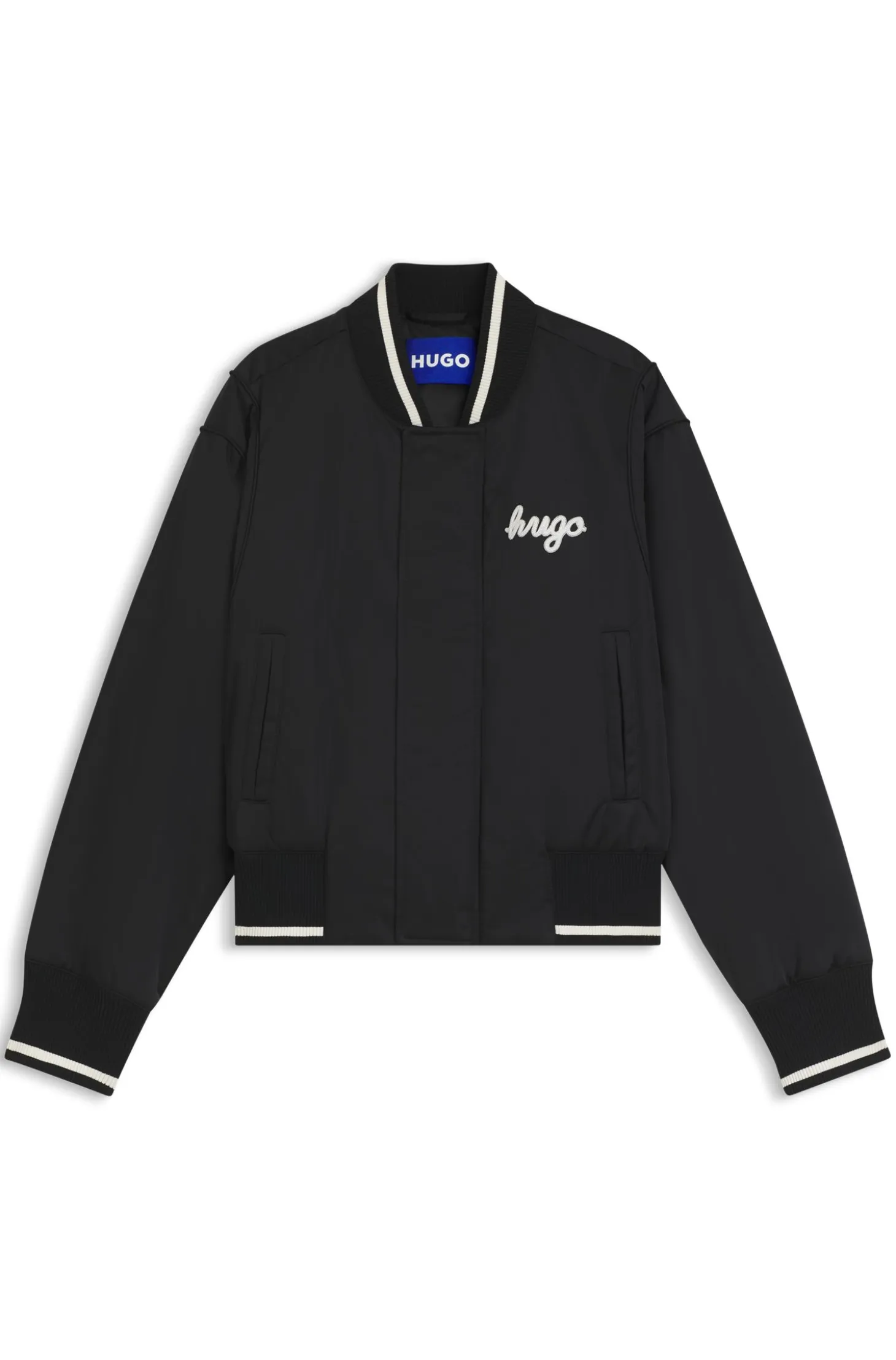 Satin varsity bomber jacket with padded comfort