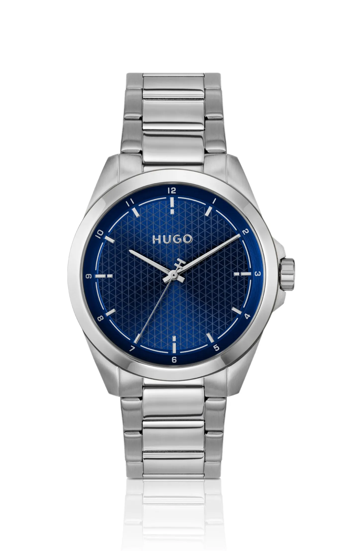 Seam stainless-steel watch with blue textured dial