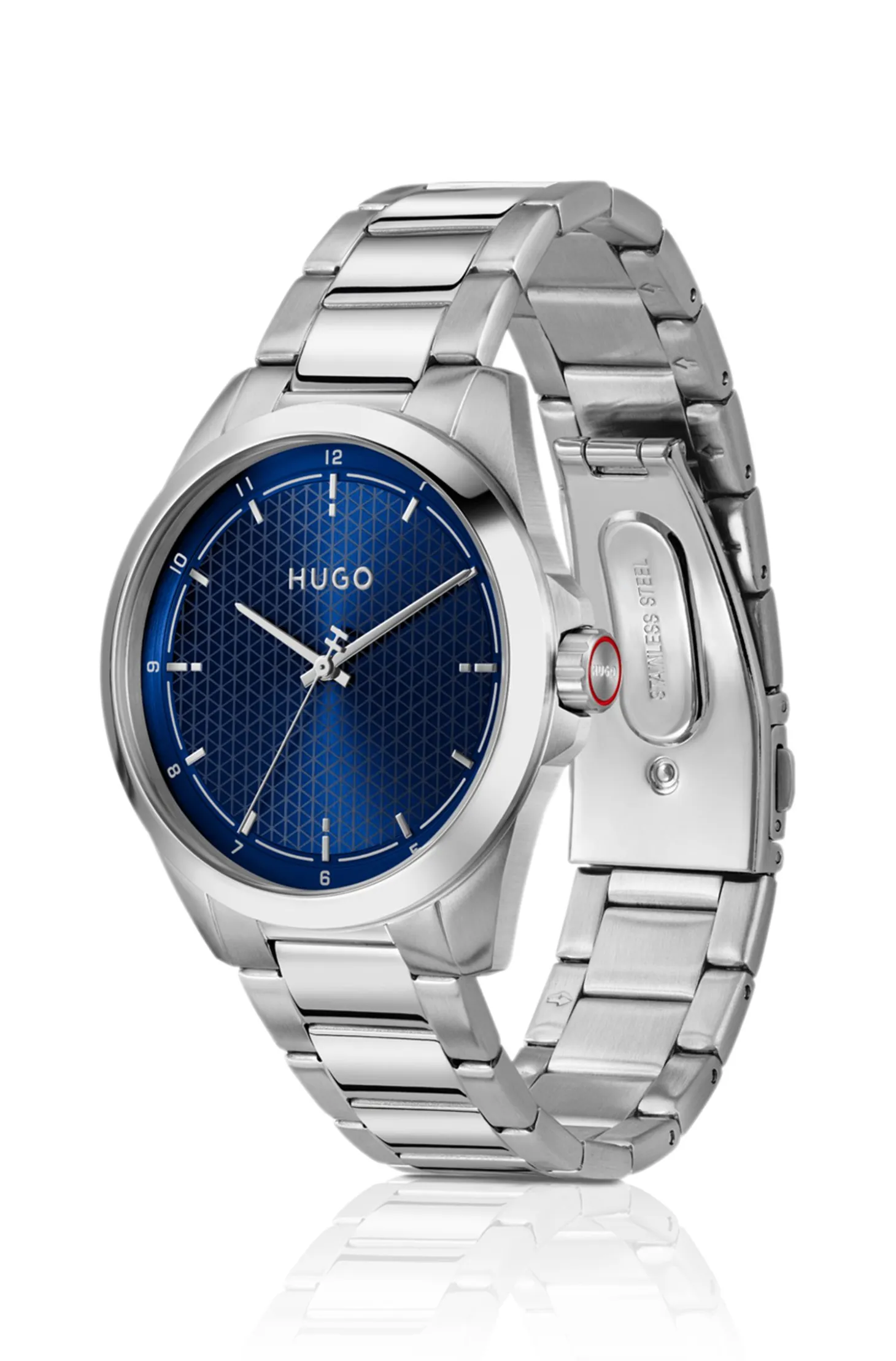 Seam stainless-steel watch with blue textured dial