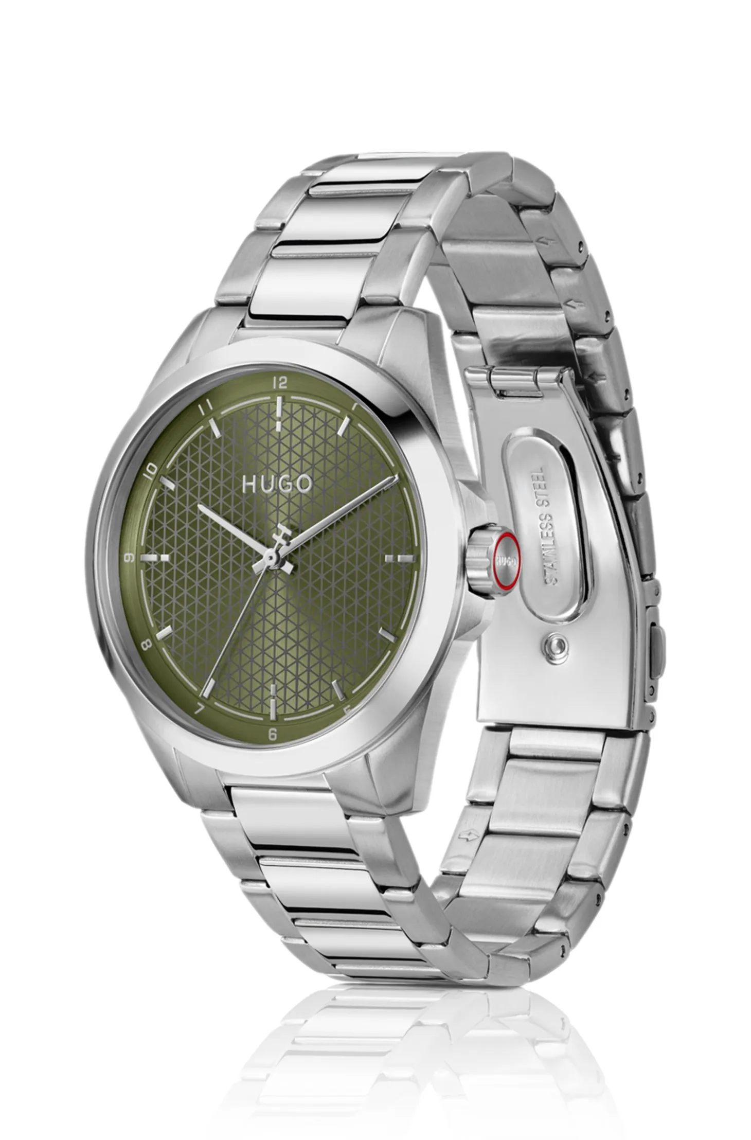 Seam stainless-steel watch with green textured dial