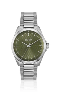 Seam stainless-steel watch with green textured dial