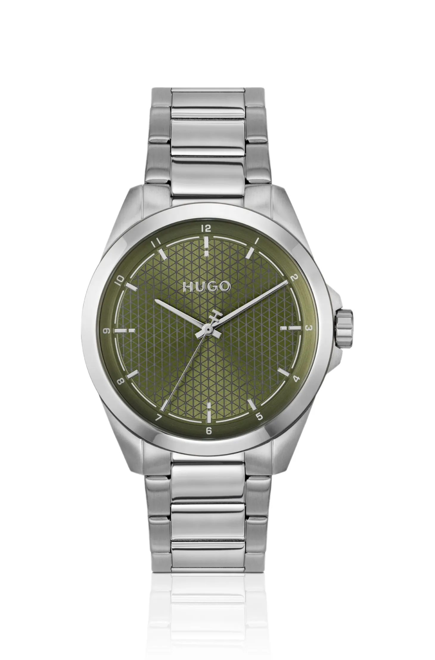 Seam stainless-steel watch with green textured dial