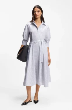 Shirt dress in striped cotton poplin