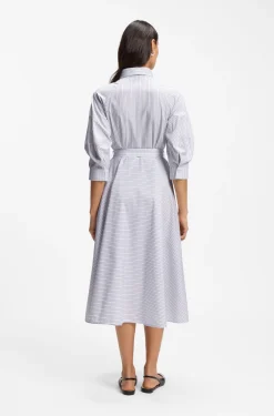 Shirt dress in striped cotton poplin