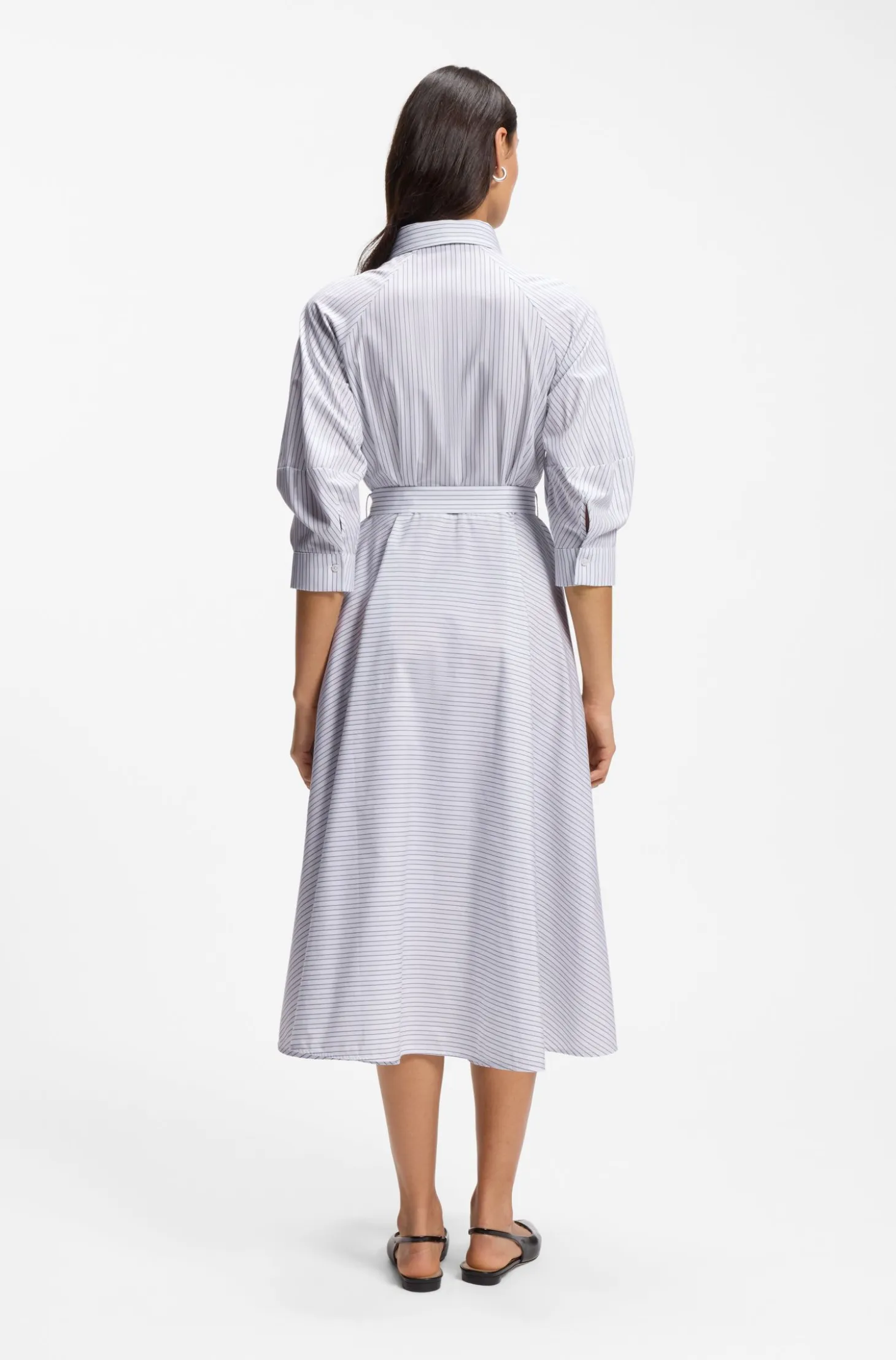 Shirt dress in striped cotton poplin
