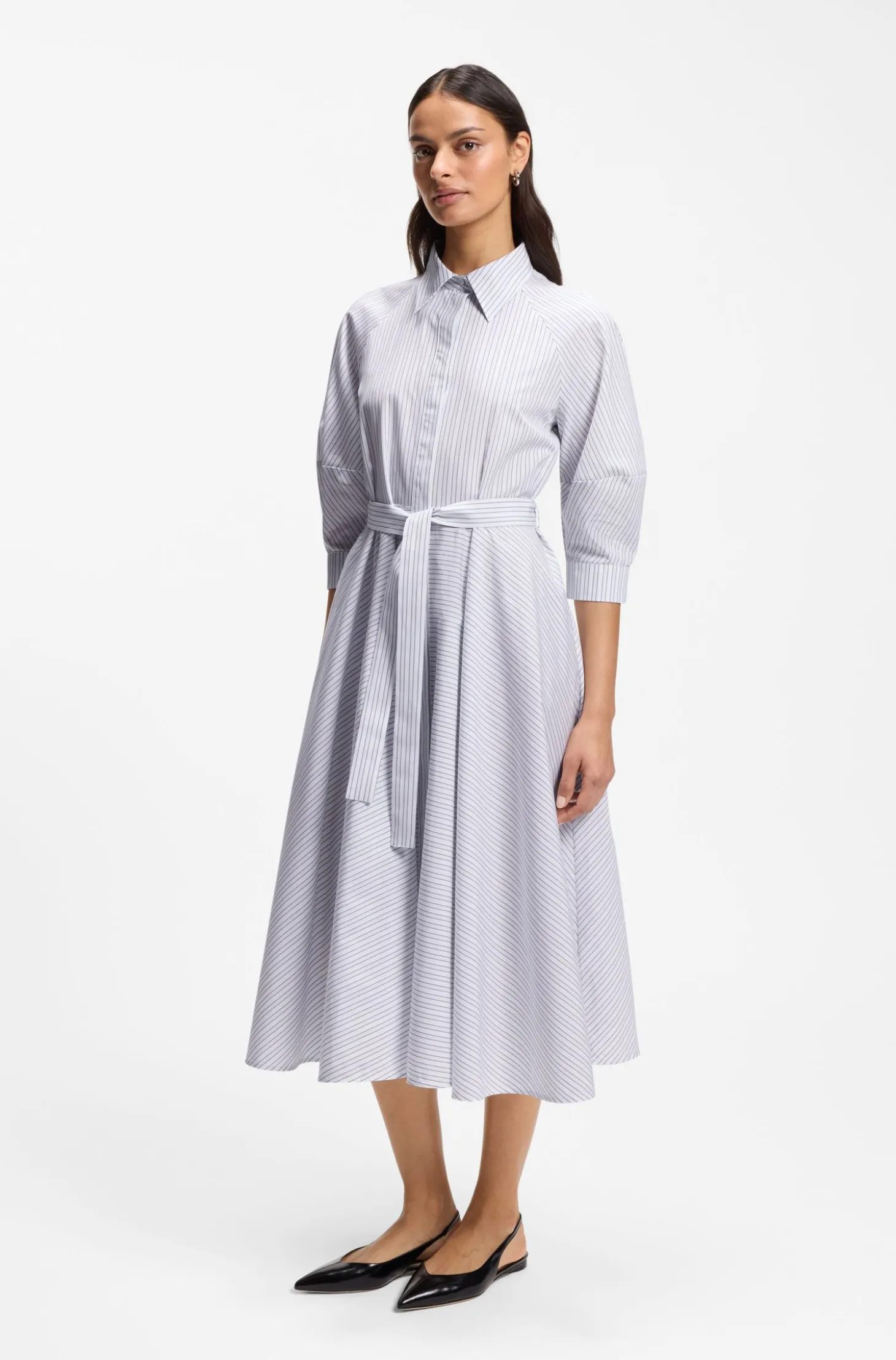 Shirt dress in striped cotton poplin