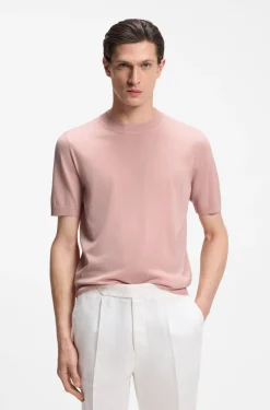 Short-sleeved knit T-shirt in merino wool